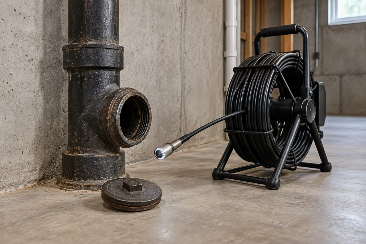 Illustration of sewer line camera inspection, the kind of work Ravinia Plumbing, Sewer, Heating & Electric takes on in Lincolnshire